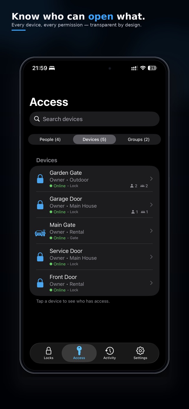 Device settings and access schedules